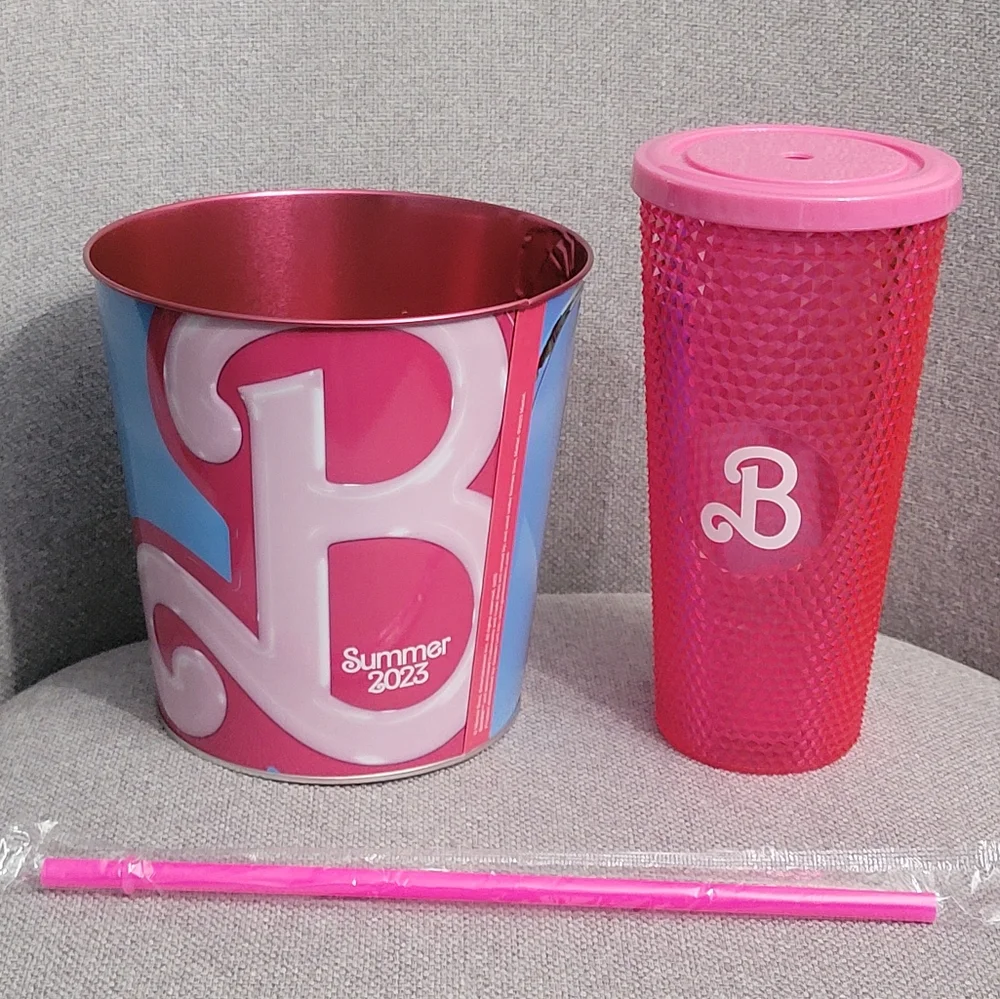 New Cinemark Exclusive Barbie 2023 Tubbler Diamond Cup & Popcorn Bucket Set
